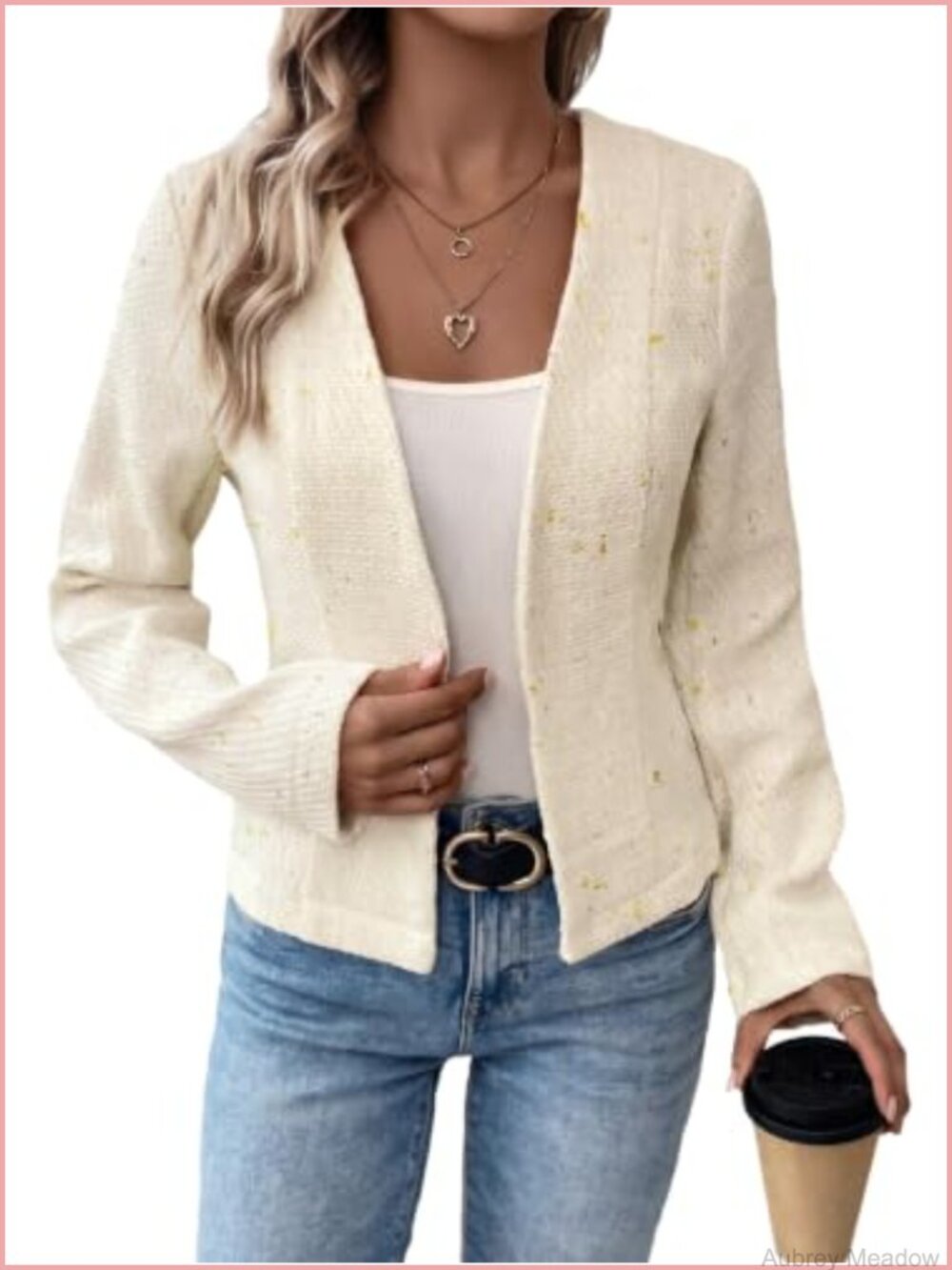 Tweed Blazer Open Front Cardigan Jacket for Work